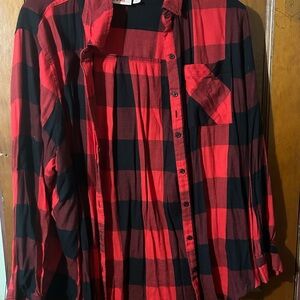 Woman’s Red and Black Buffalo Plaid Button-Up Shirt